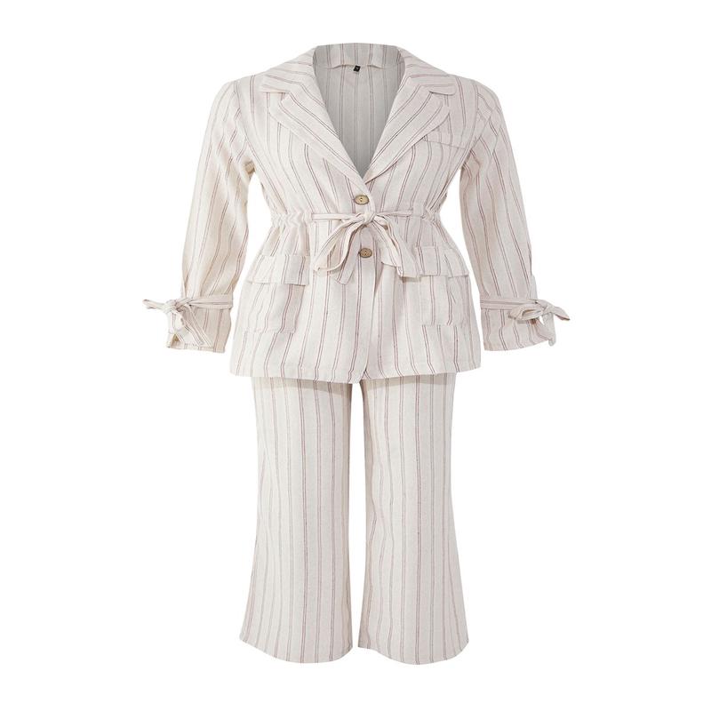 Modest Women's Striped Long Casual/daily Regular Hijab Top - Bottom Set