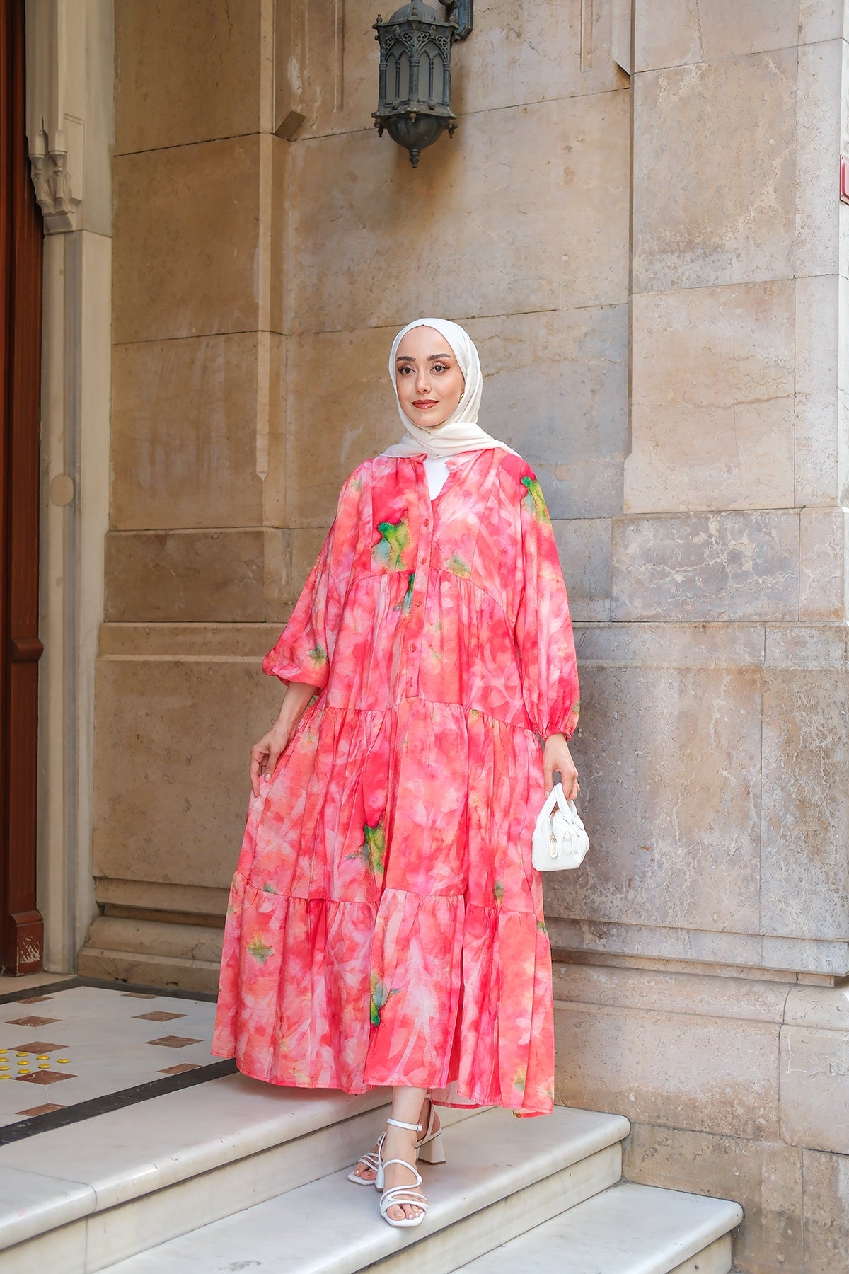 Cloud Patterned Dress Pomegranate Blossom