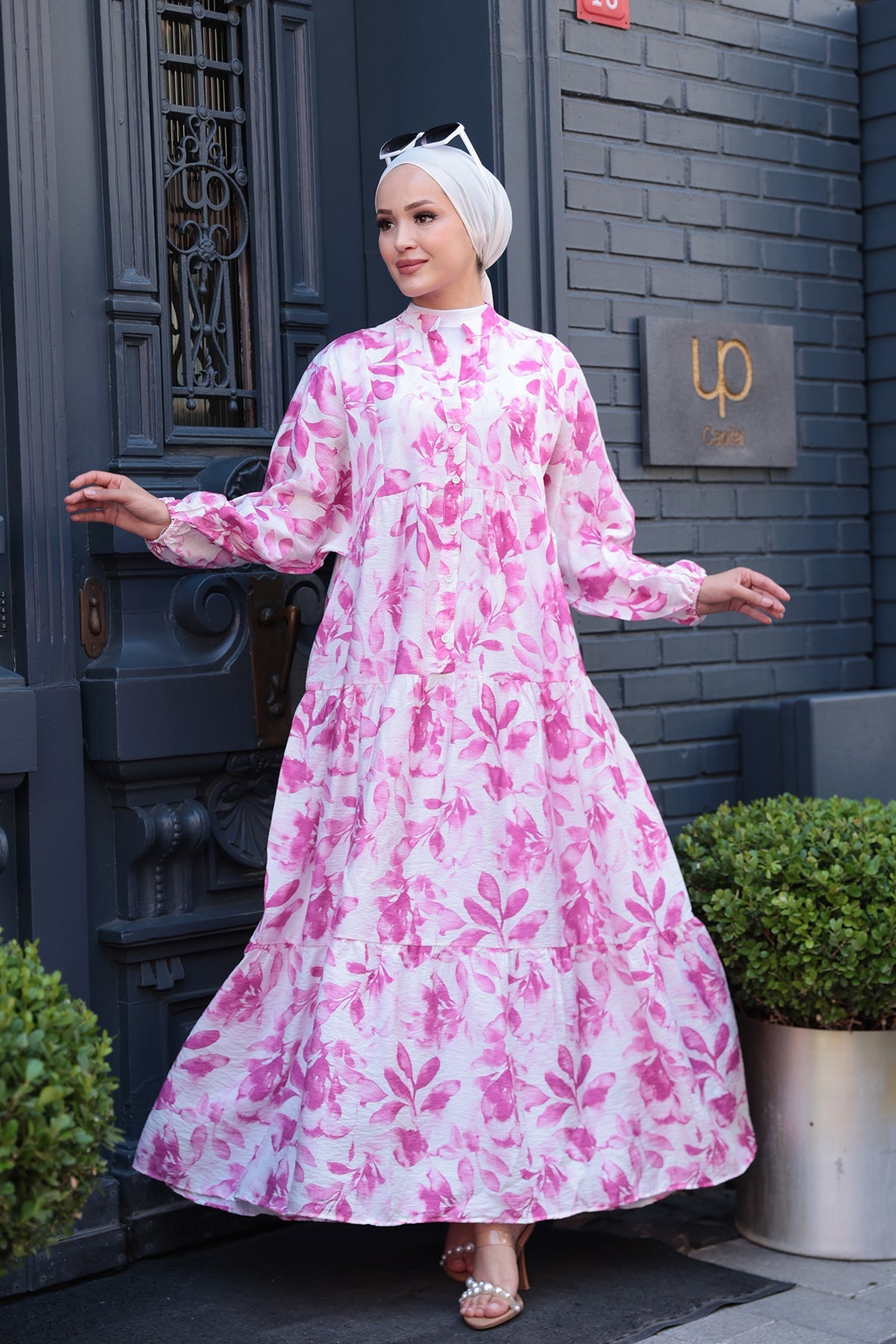 Leafy Abstract Pattern Dress Pink