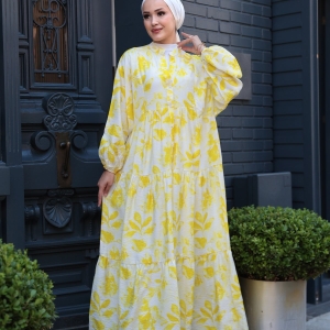 Leafy Abstract Pattern Dress  Yellow