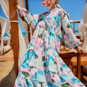 Mixed Pattern Dress - Blue