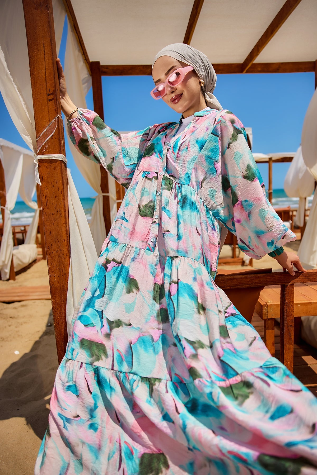 Mixed Pattern Dress - Blue