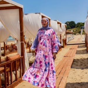 Mixed Pattern Dress - Fuchsia
