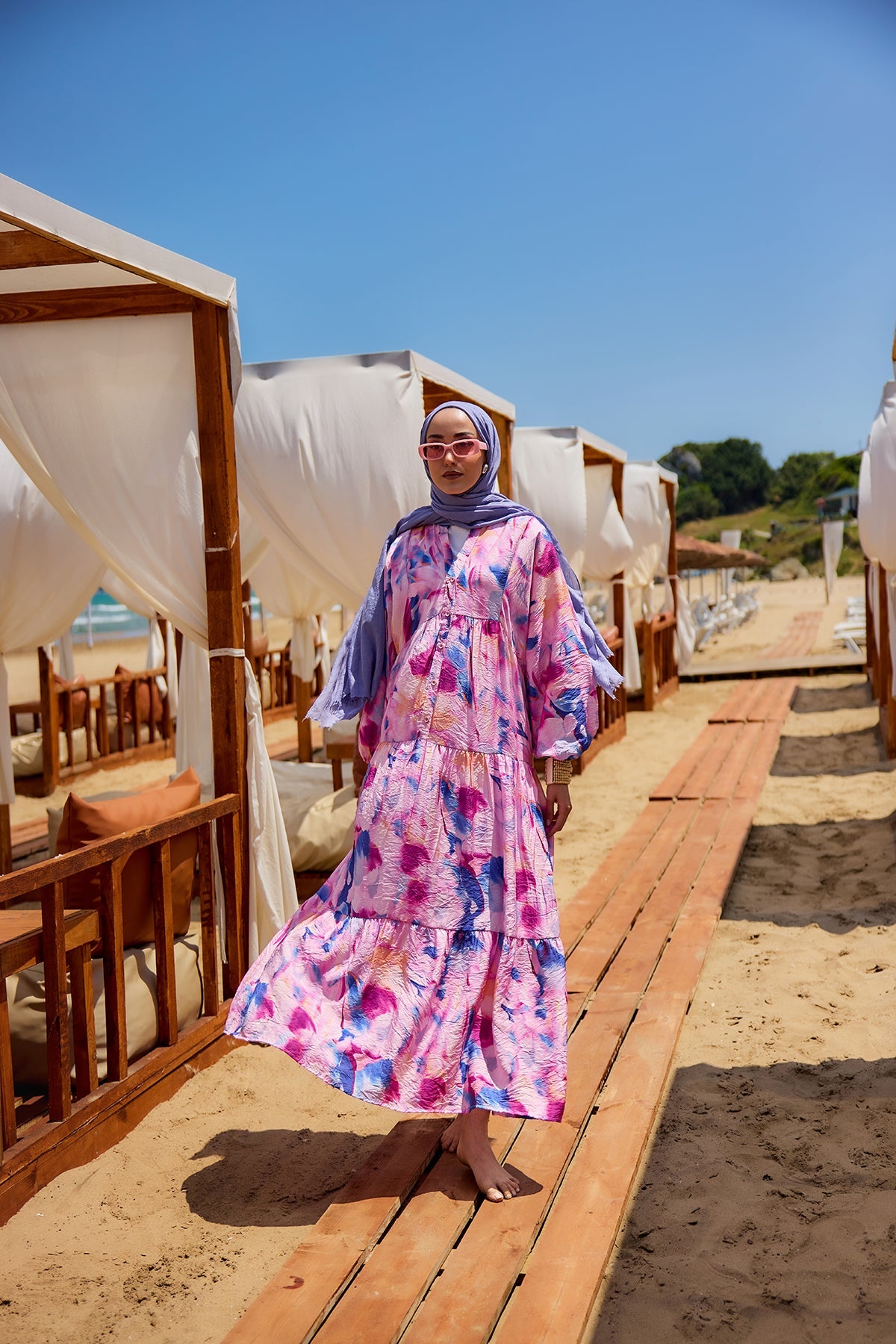 Mixed Pattern Dress - Fuchsia