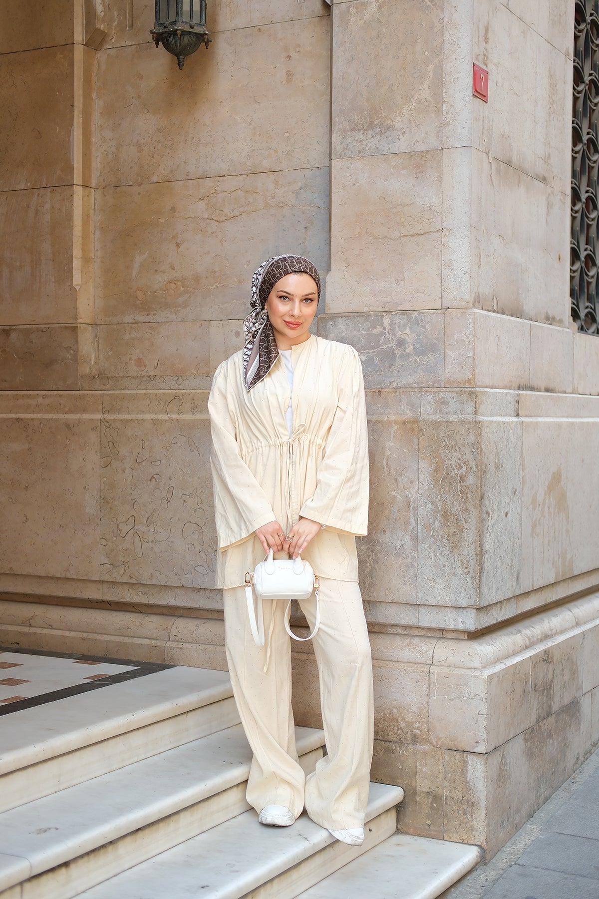 Beige Two-Piece Set With Stone Details