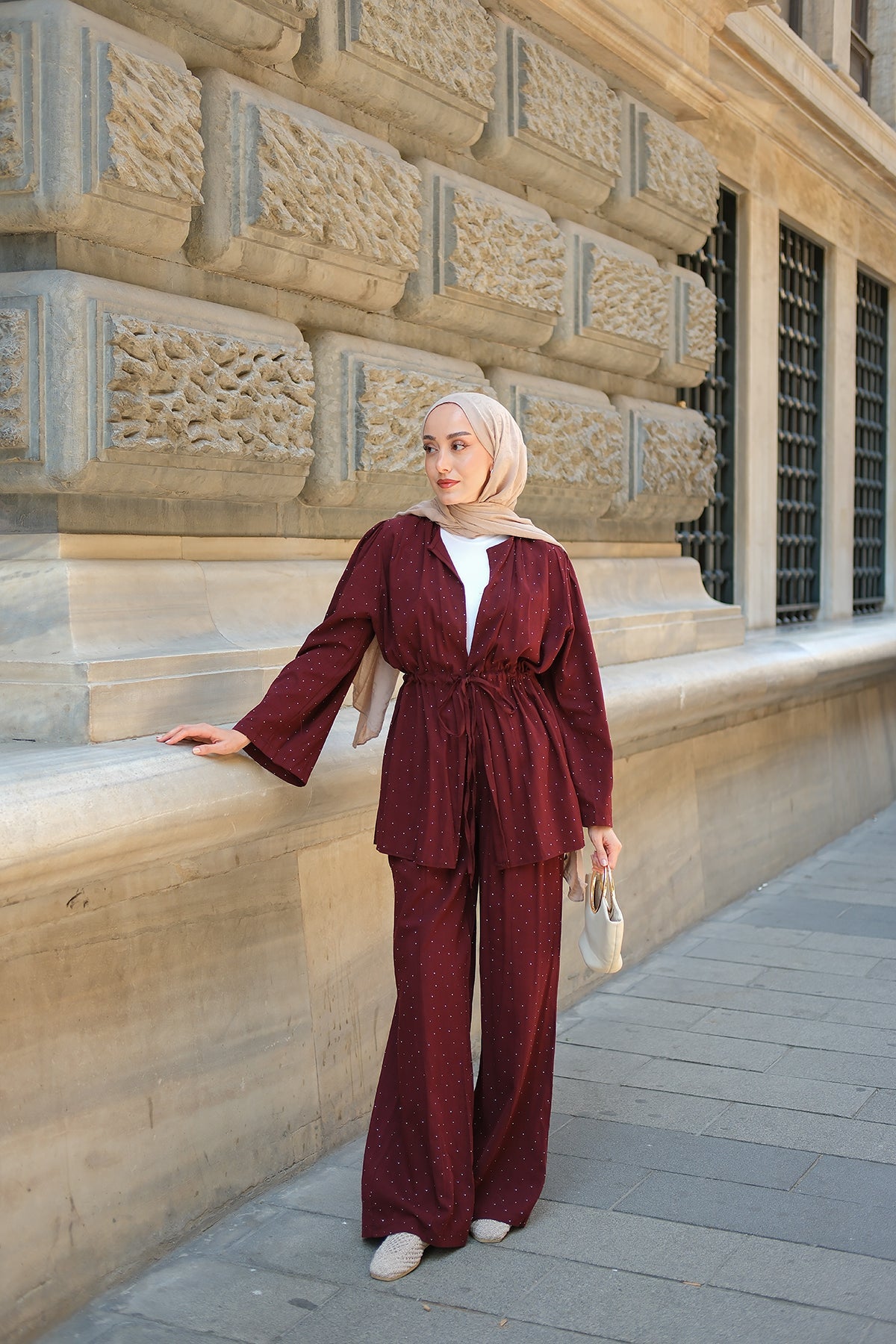 Burgundy Two-Piece Set With Stone Details