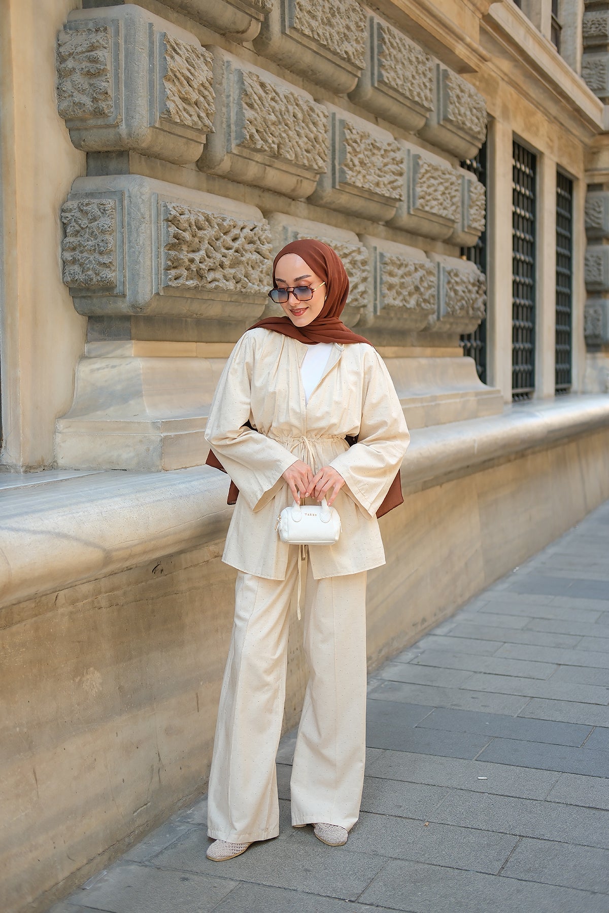 Cream Two-Piece Set With Stone Details