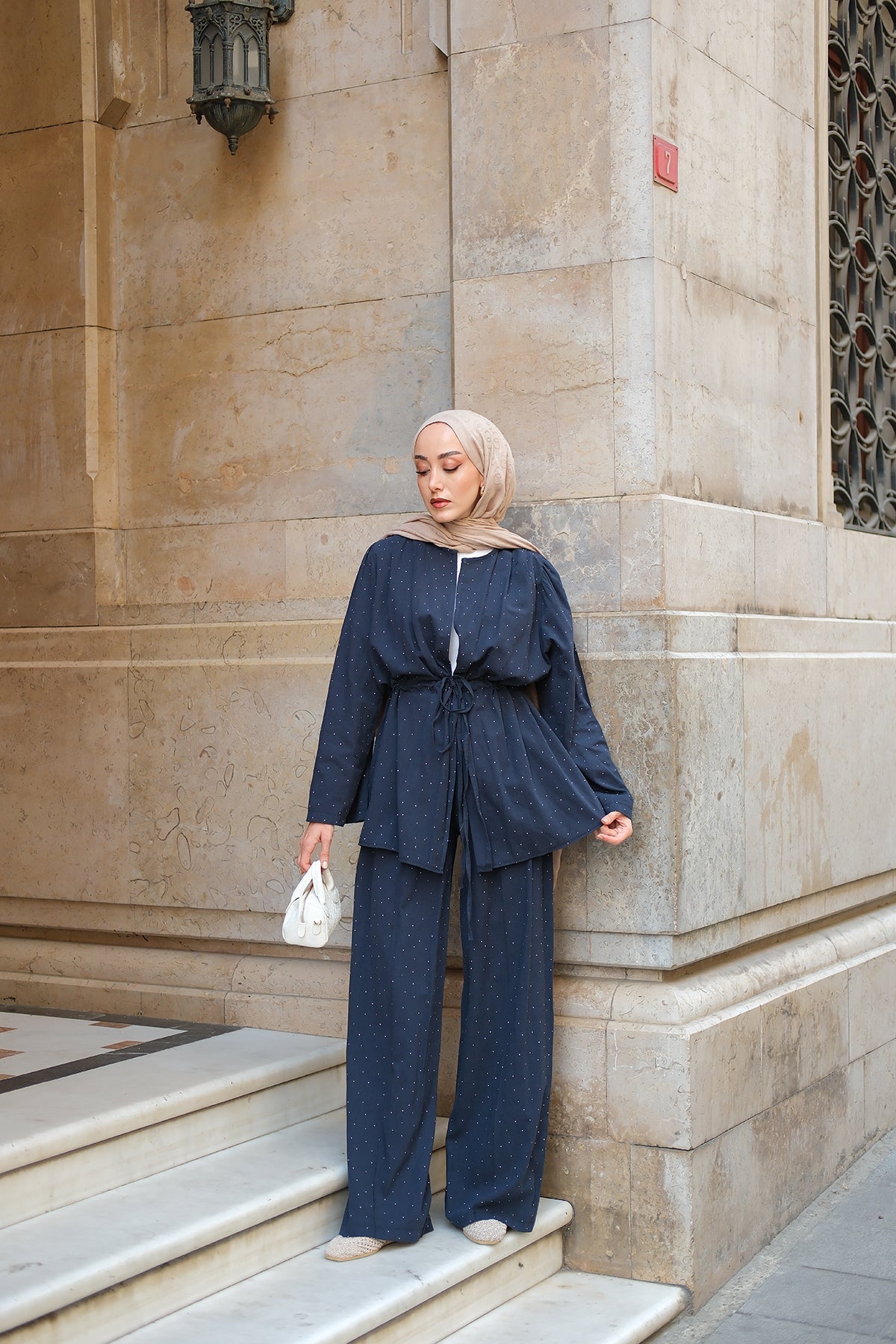 Navy Blue Two-Piece Set With Stone Details