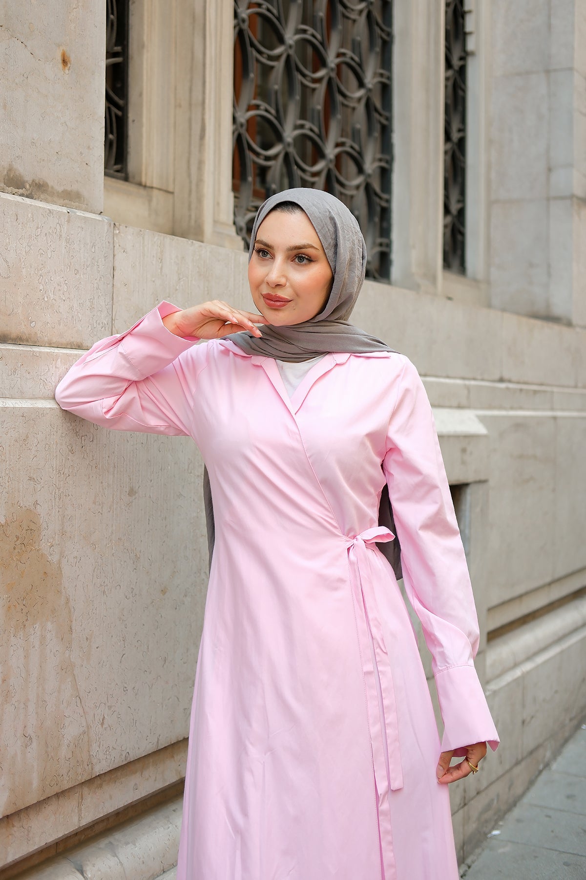 Poplin Side-Tie Dress Pink