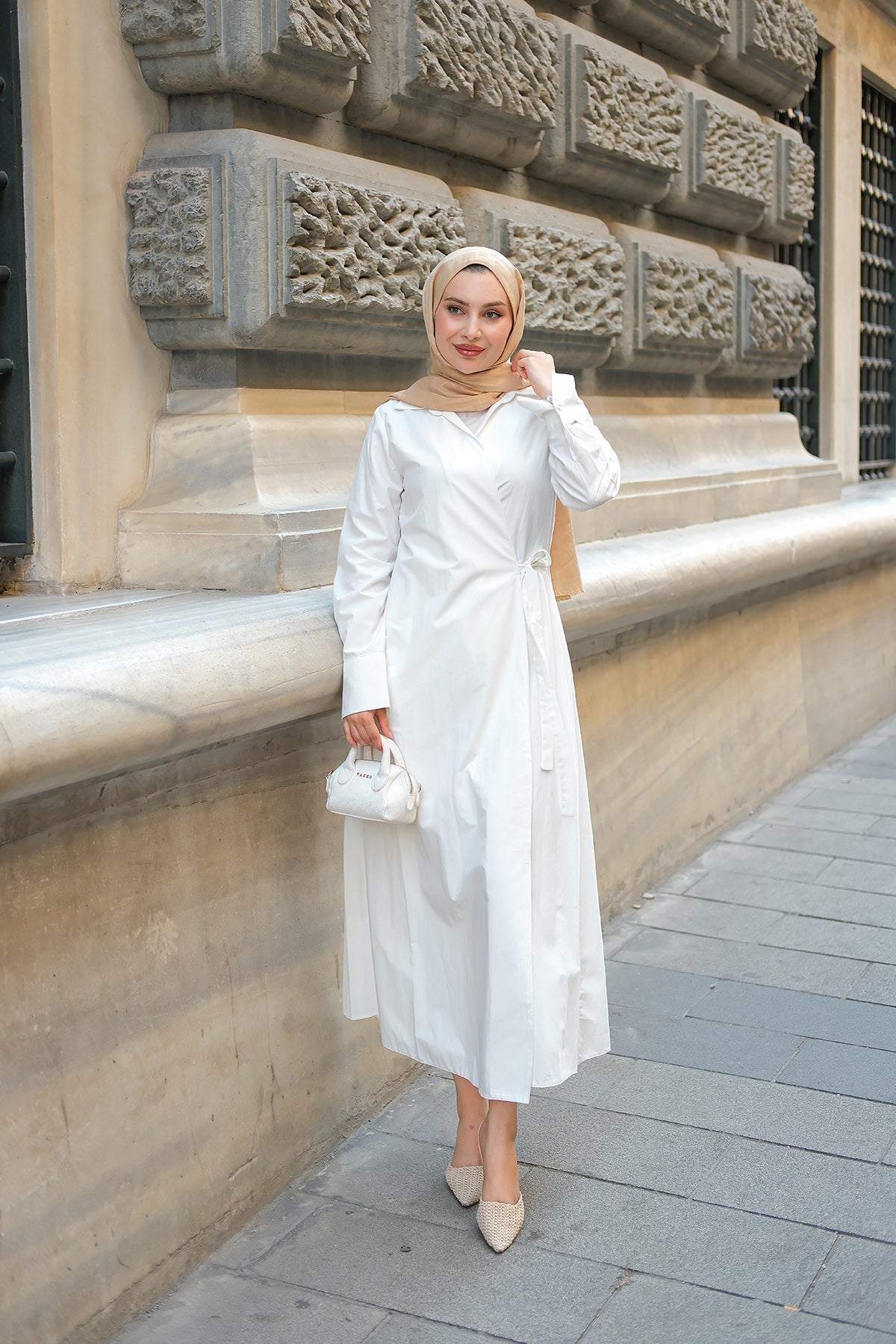 Poplin Side-Tie Dress White