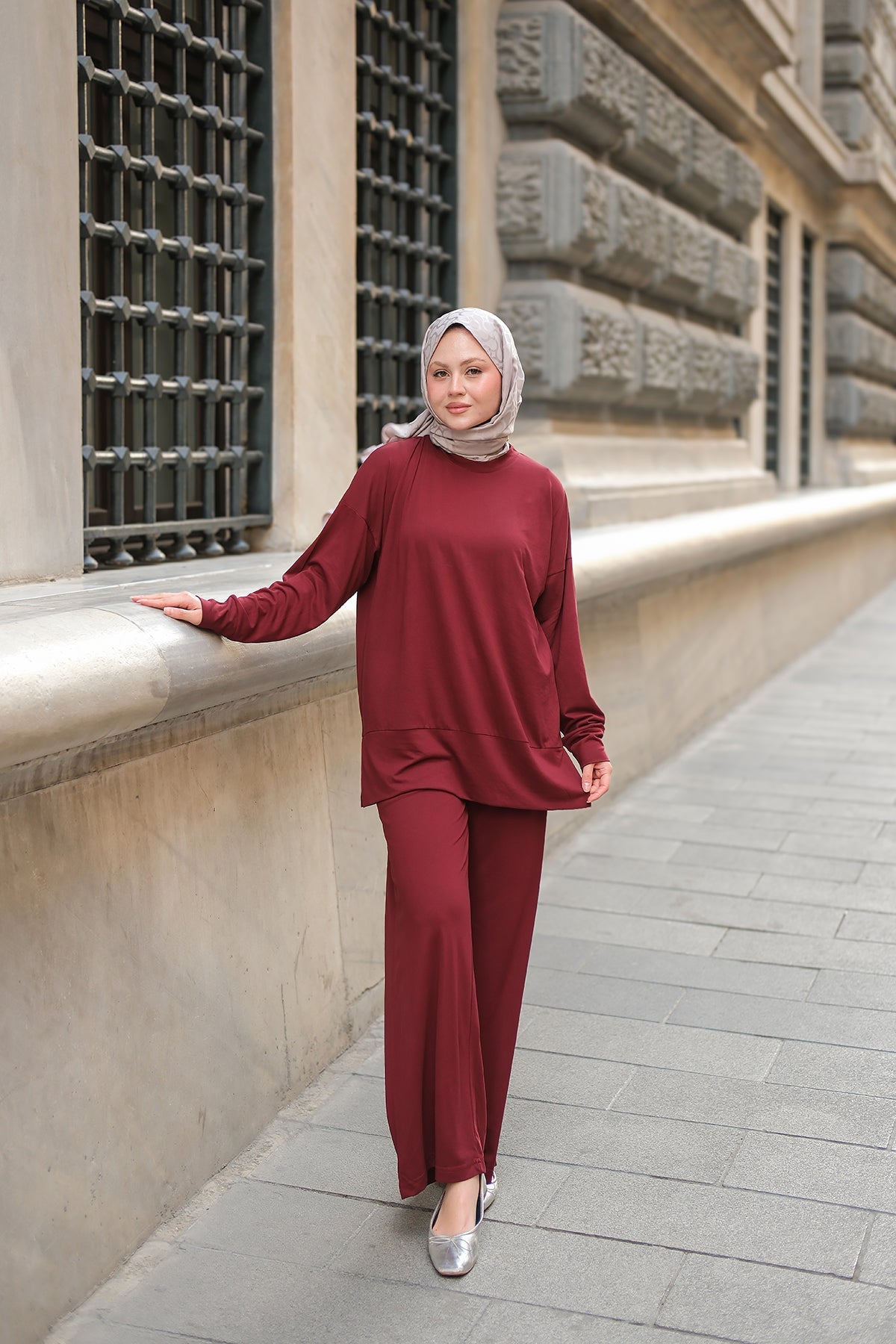 Basic Kaftan Burgundy Suit