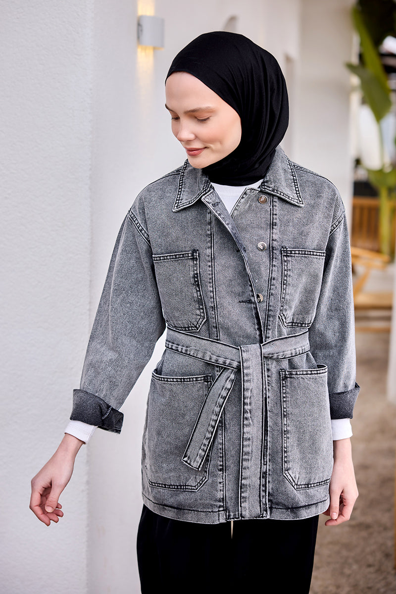 Belted Denim Jacket Anthracite
