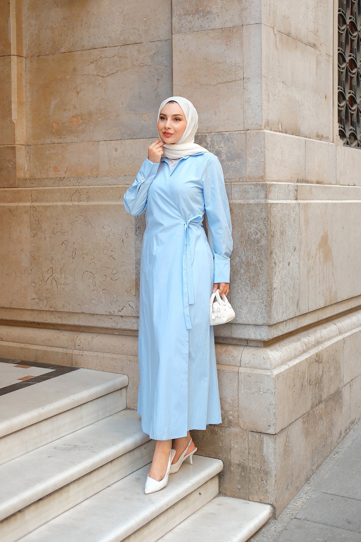 Poplin Side-Tie Dress Baby Blue