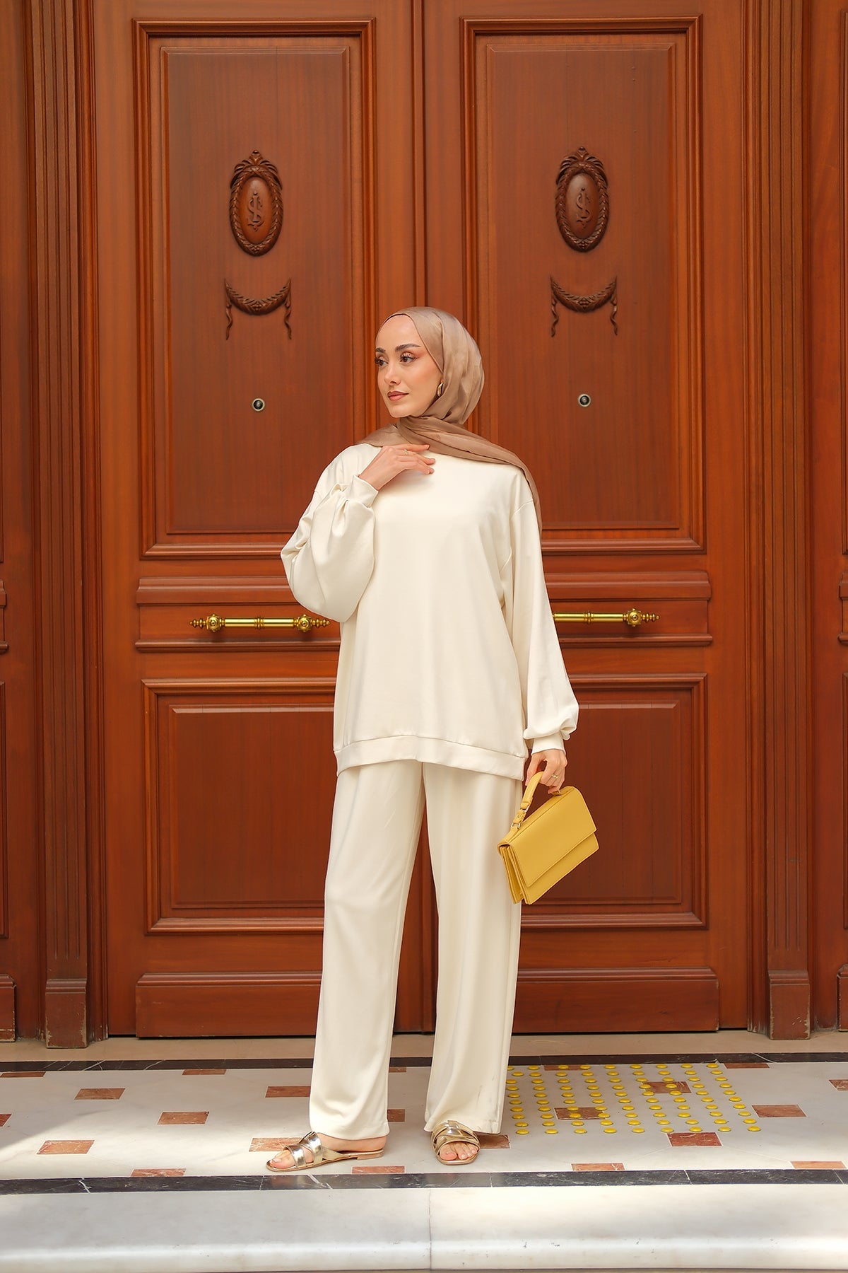 Crew Neck Two-Piece Set - Ecru