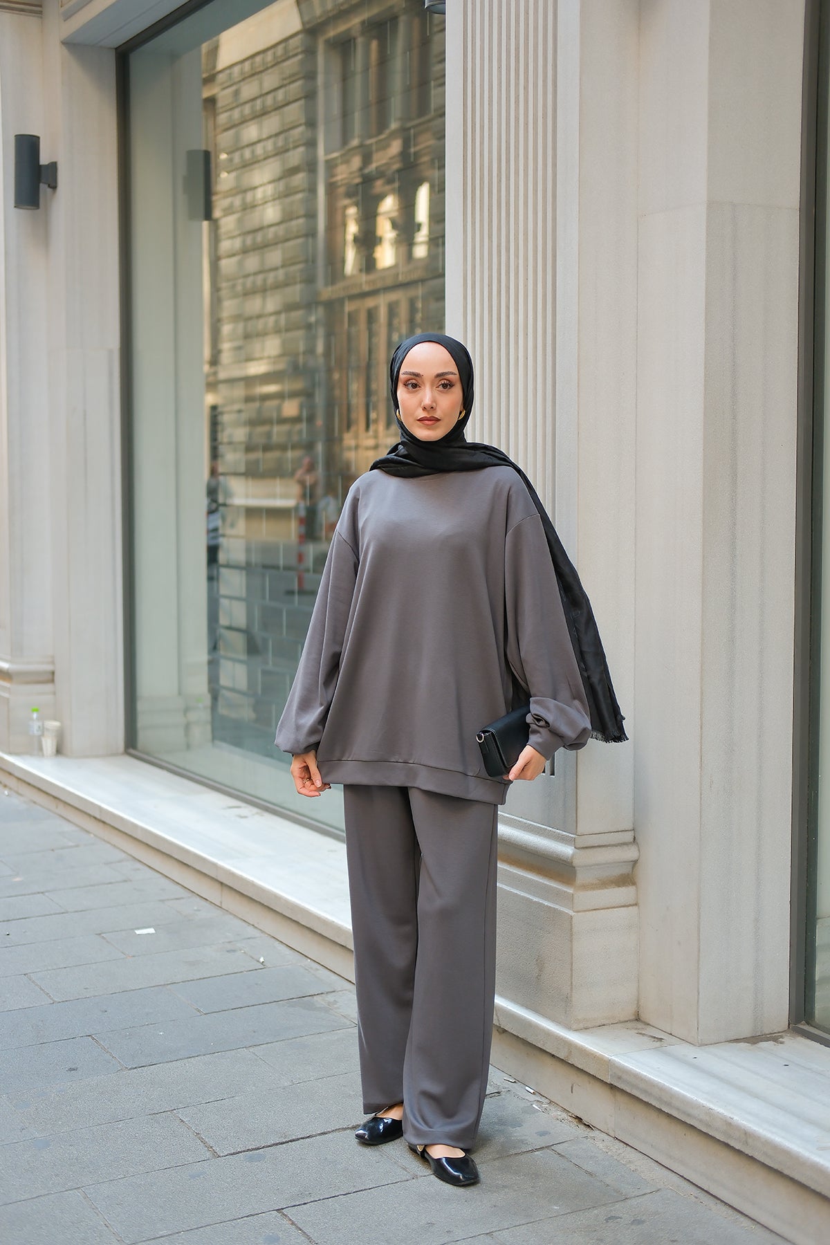 Crew Neck Two-Piece Set - Grey