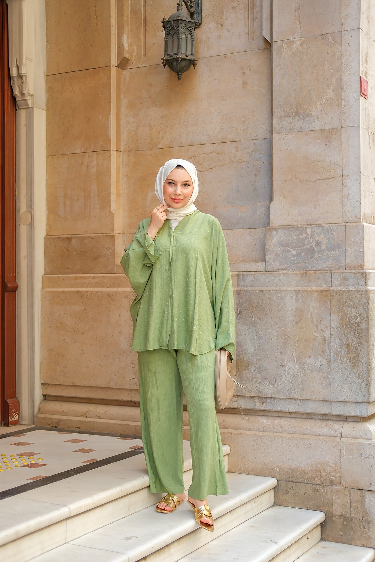 Suit With Stone Details Khaki Green