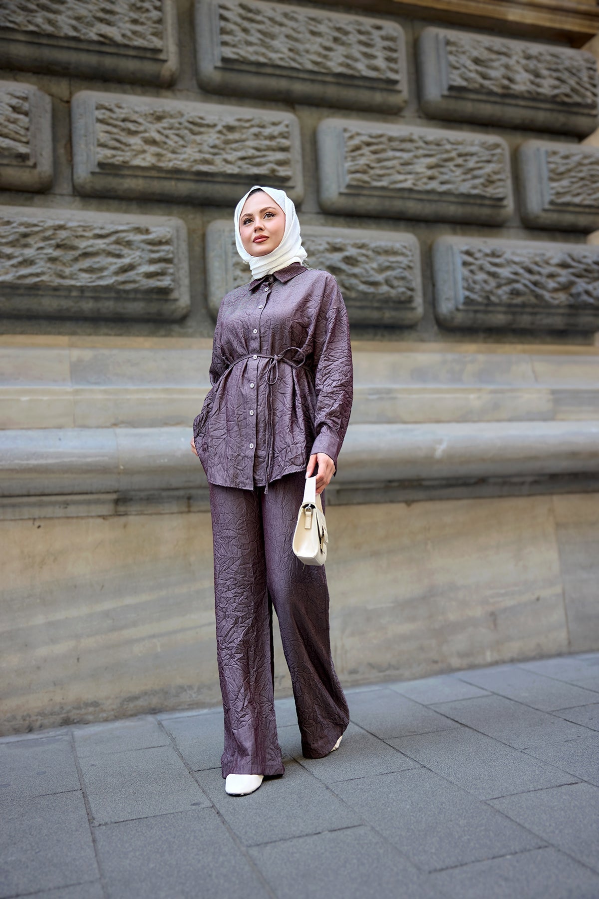 Wrinkled Fabric Suit Burgundy