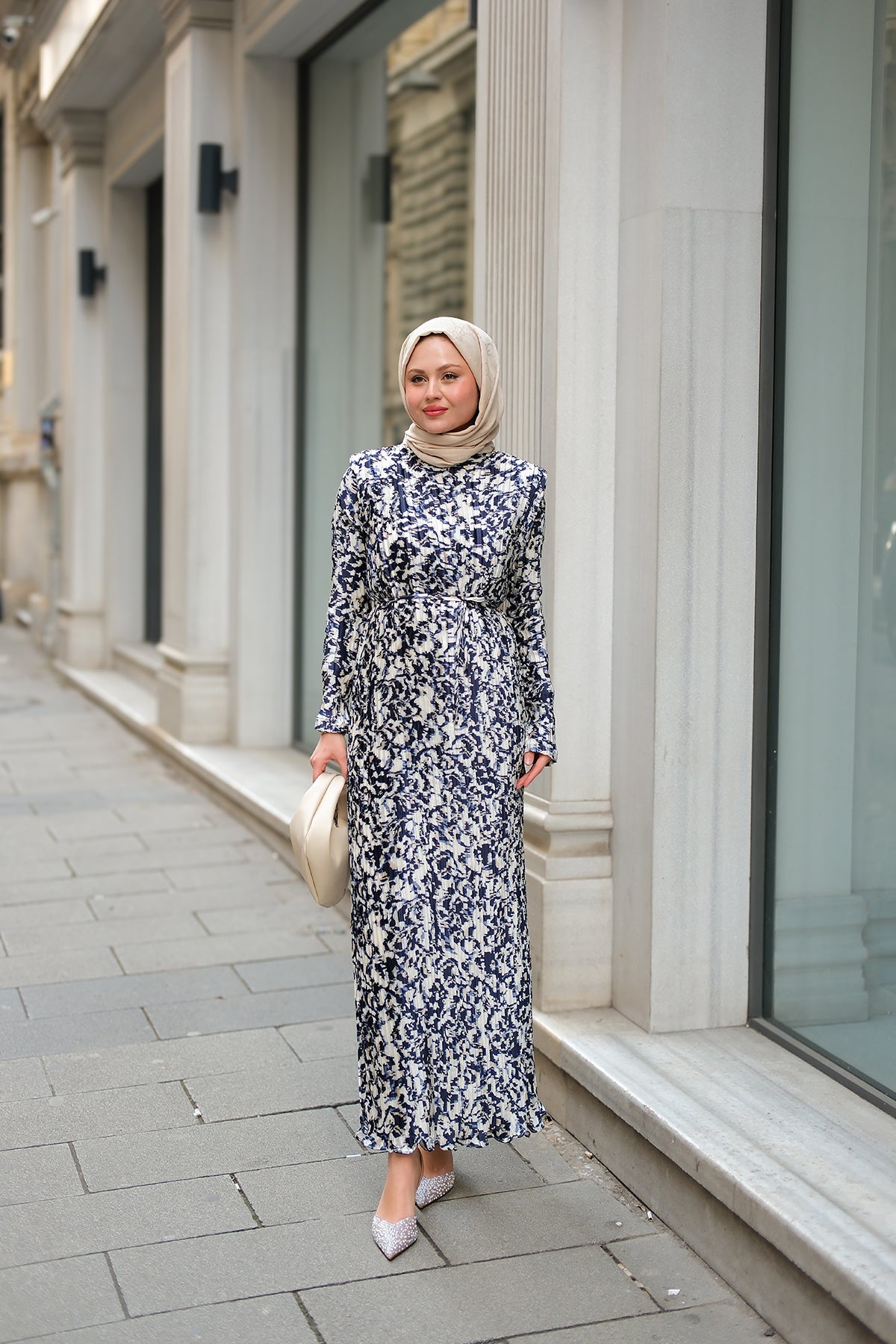 Draped Viscose Dress Navy Blue