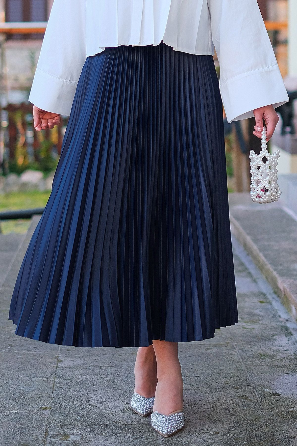 Elisa Pleated Skirt Navy Blue
