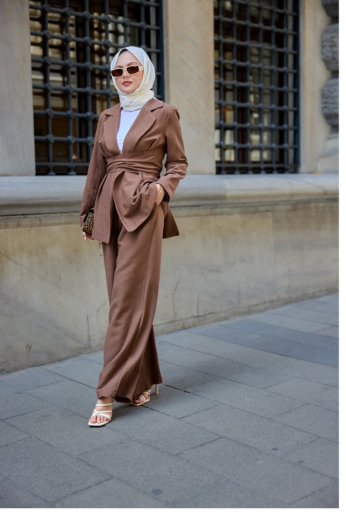 Surplice Neck Suit Brown