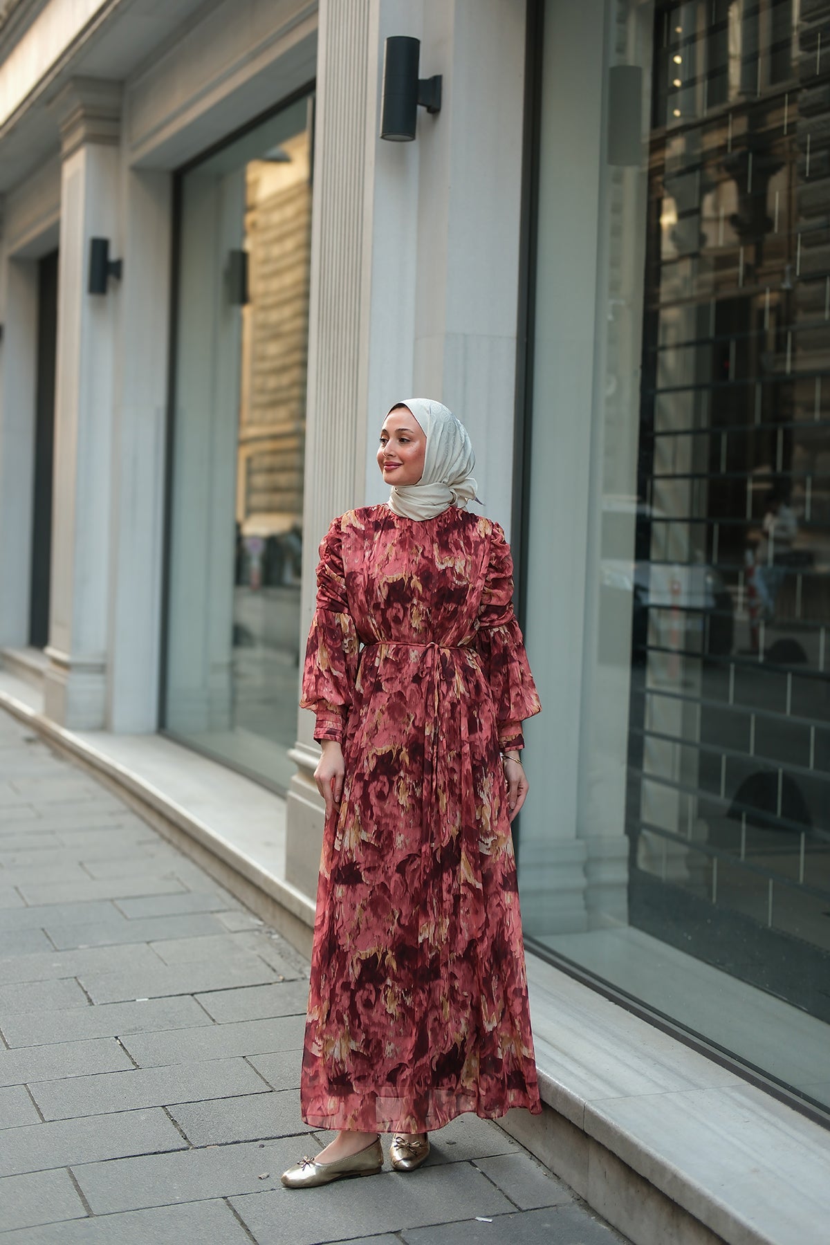 Brick Digital Print Dress With Pattern