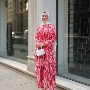 Mirami Patterned Jacquard Dress n Red