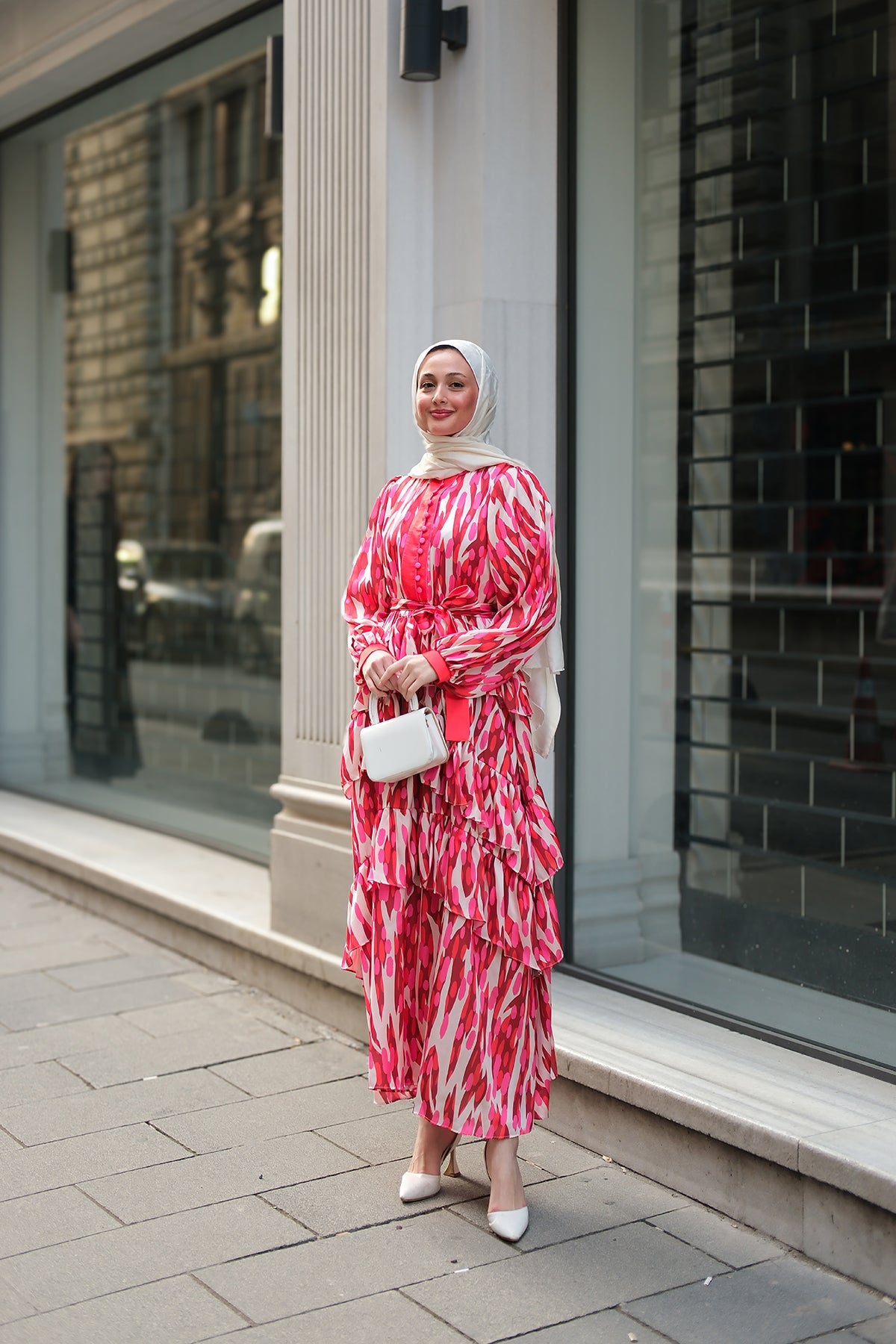 Mirami Patterned Jacquard Dress n Red