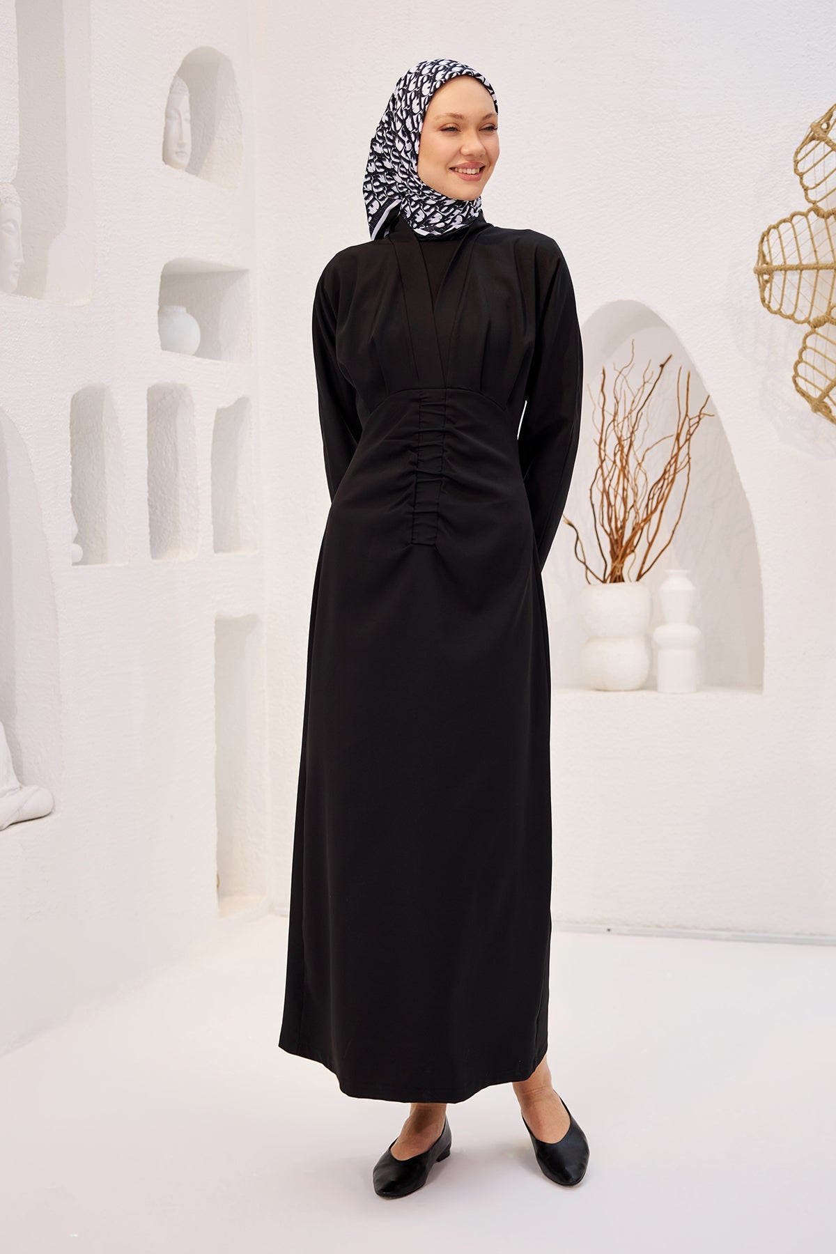 Black Crepe Dress With Draped Front