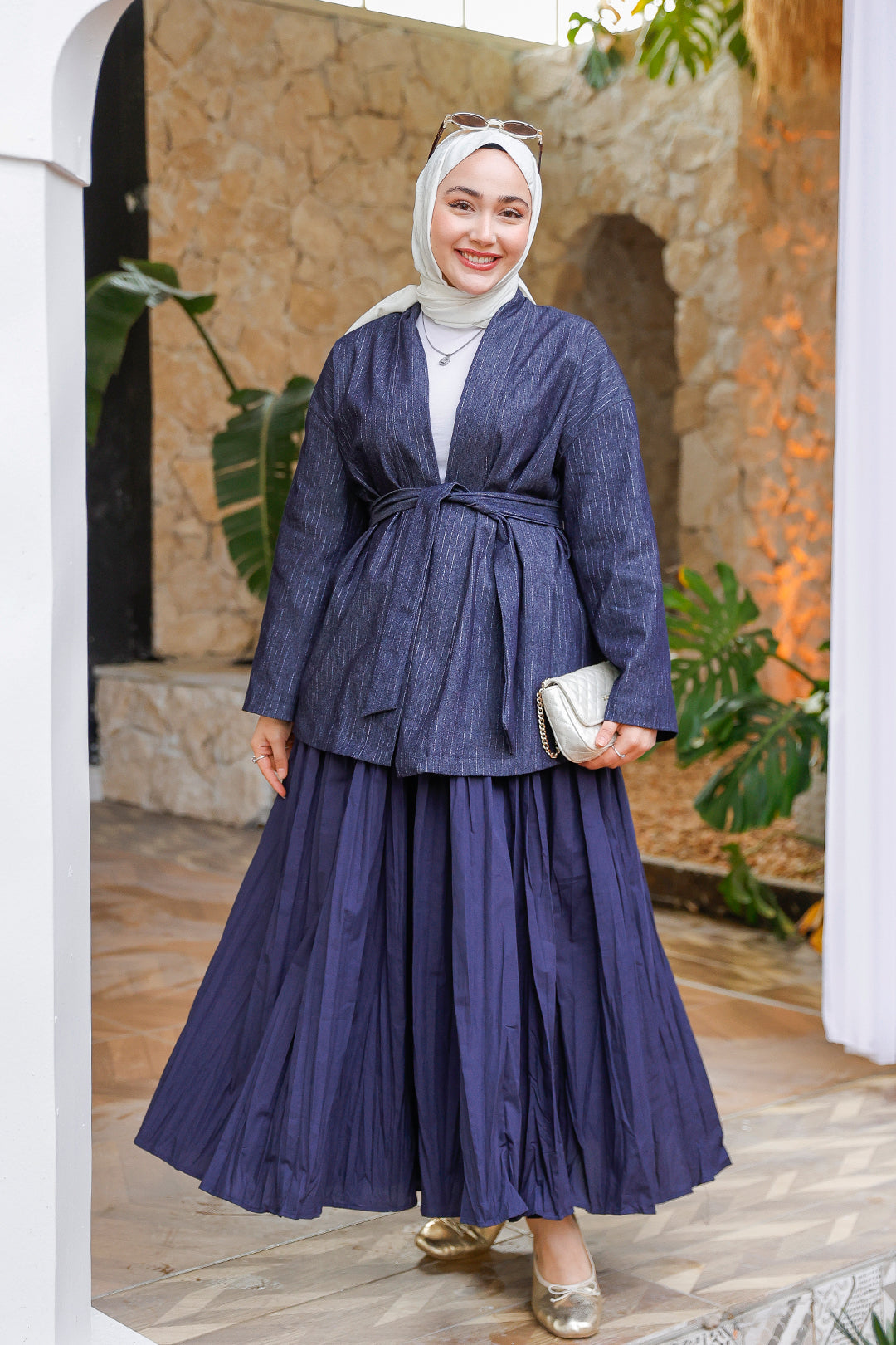 Blue Denim Kimono Jacket With Belt