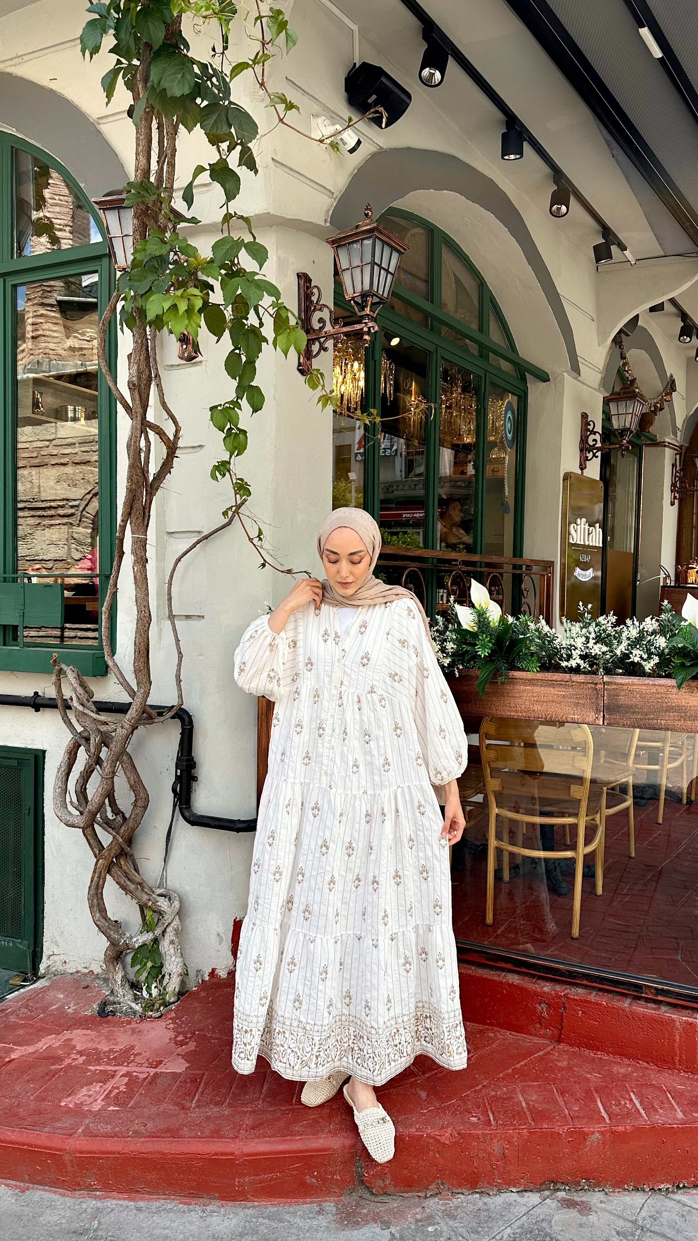 Bouquet Patterned Dress White