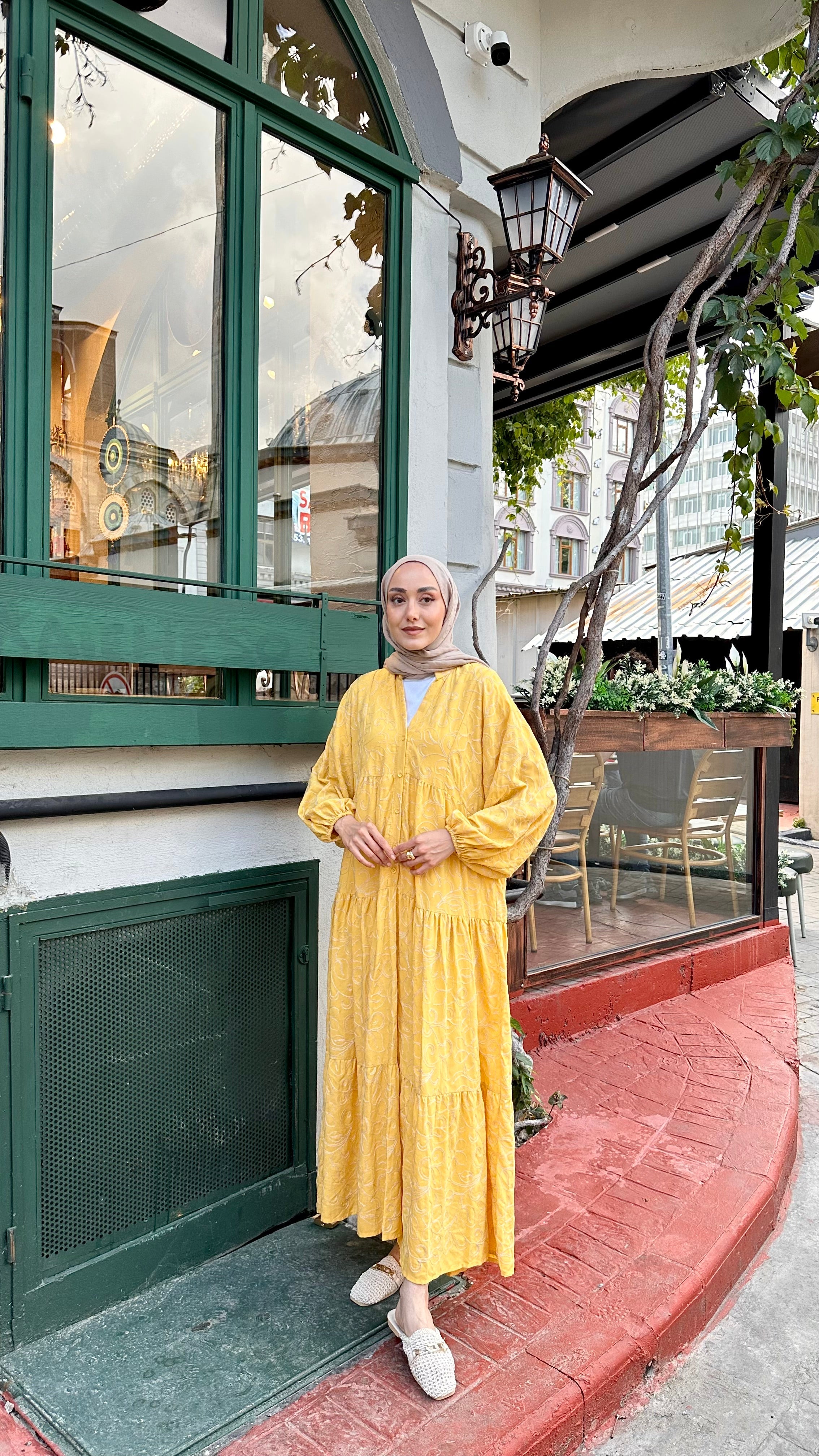 Gold Embroidered Flower Dress Yellow
