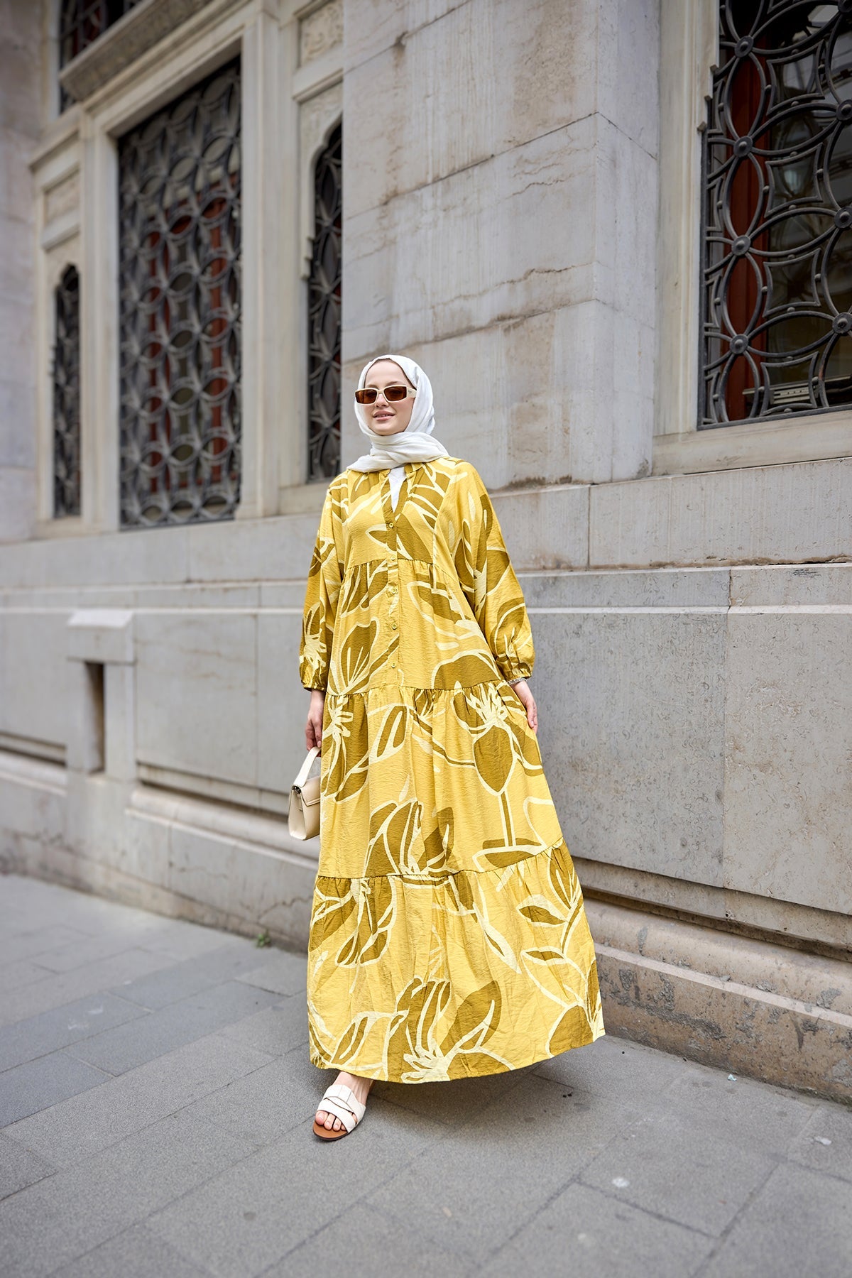 Sand Trace Patterned Dress Yellow