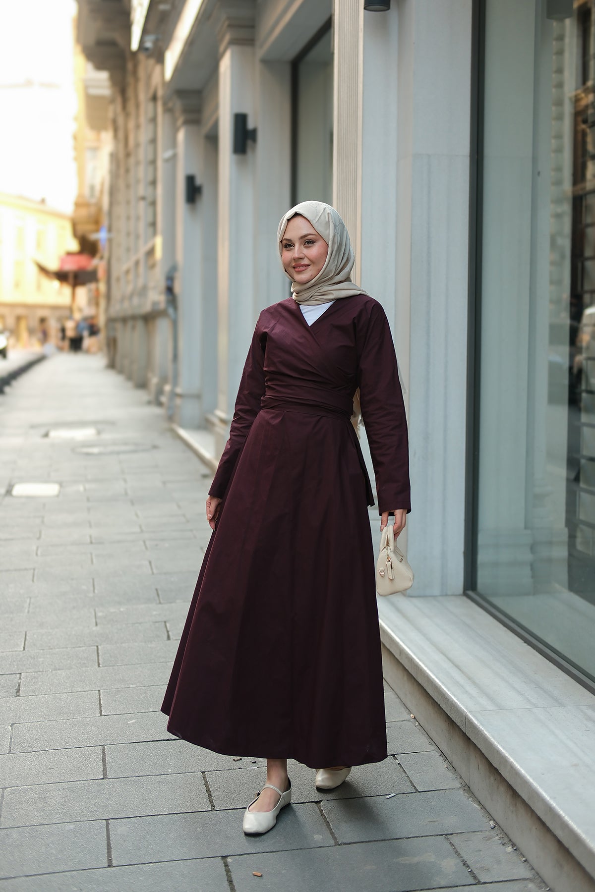 Self-Tie Poplin Dress n Mulberry