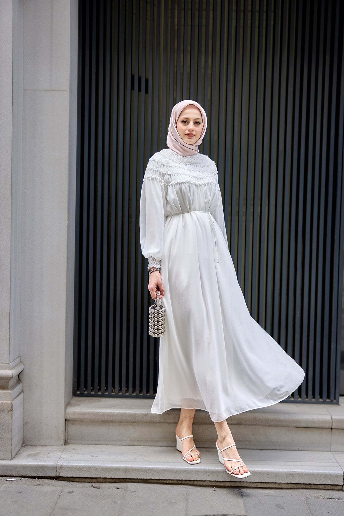 Strapless Chiffon Dress White