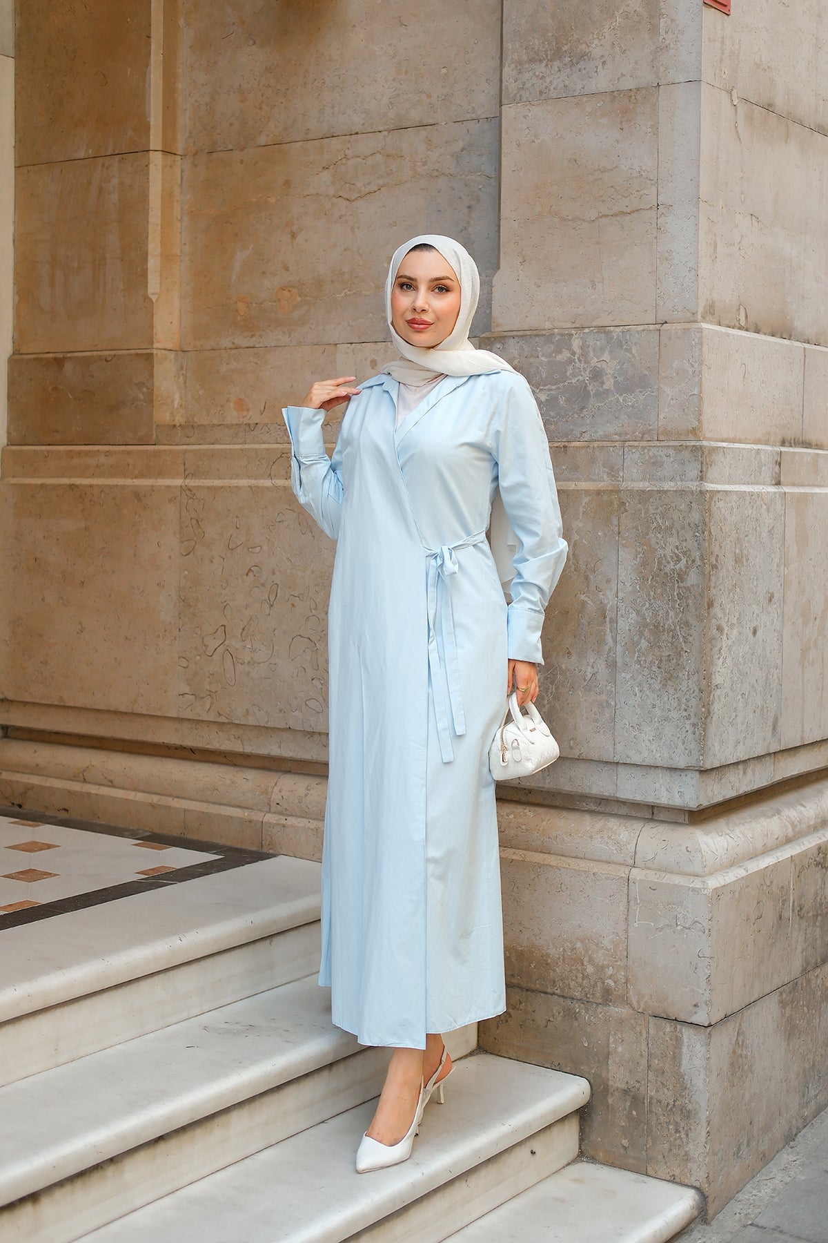 Poplin Side-Tie Dress Light Blue