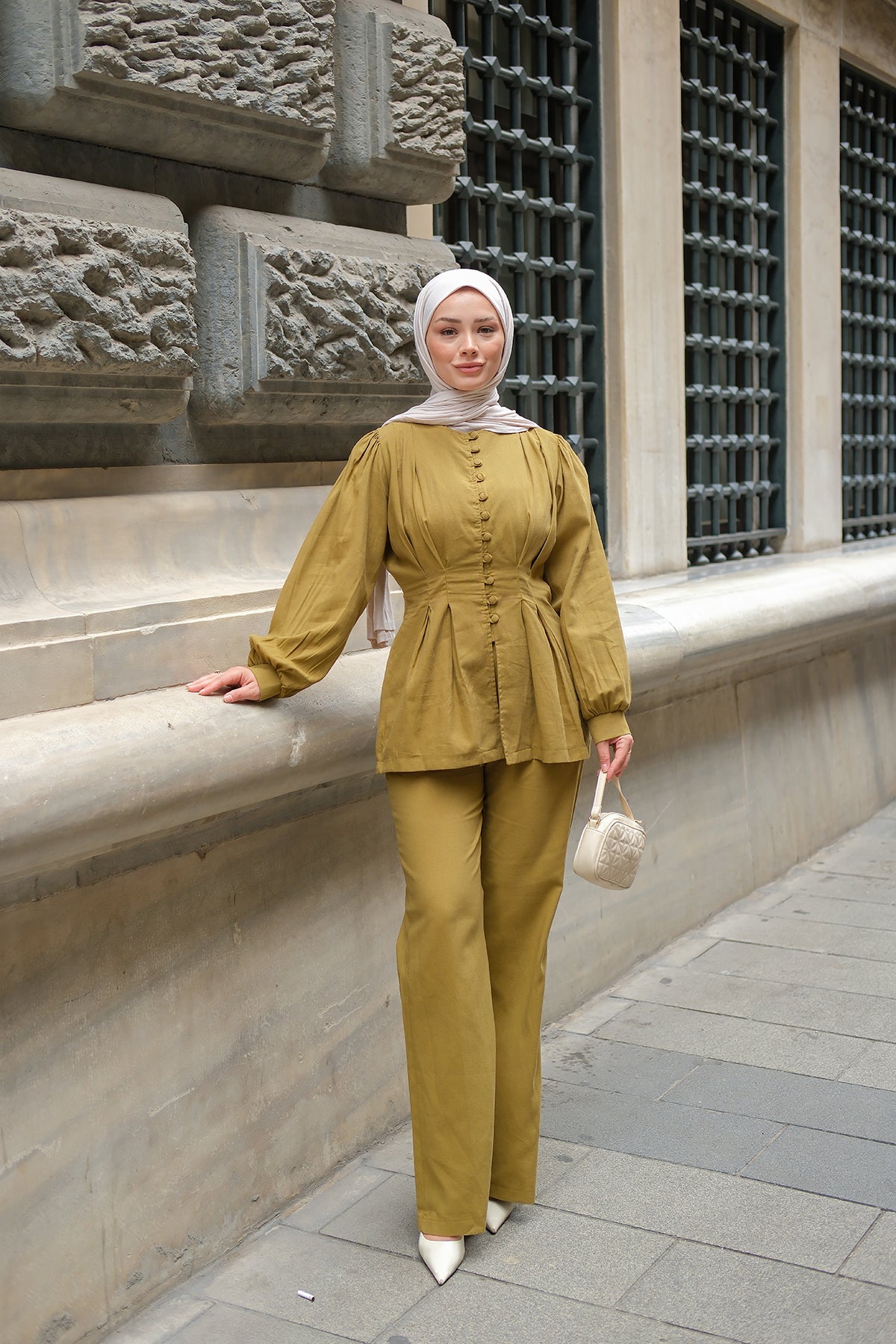 Waist Dart Detailed Suit Oil Green