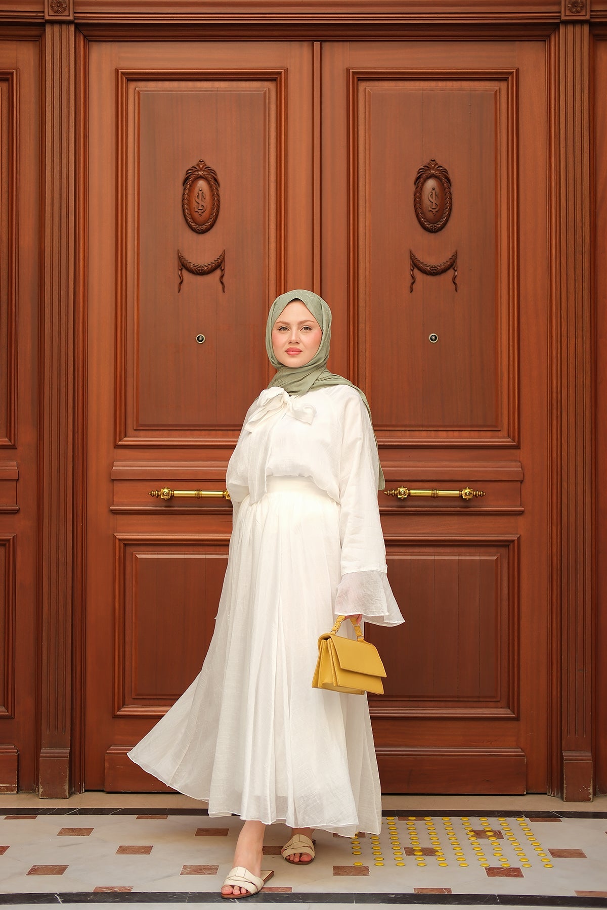 White Two-Piece Set With Tulle Accents And Tie Details