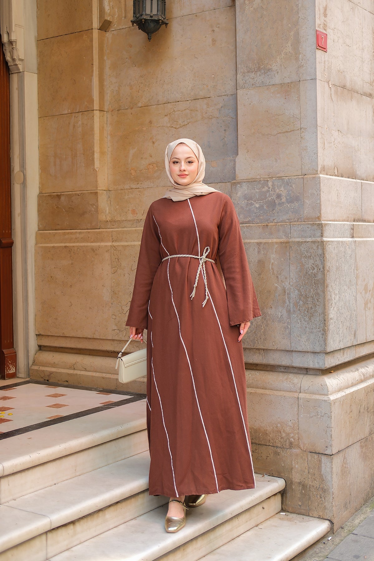 Wicker Belted Dress - Brown