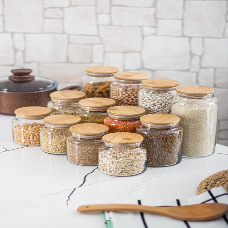 Zone - 12 Glass Storage Containers 600Ml-800Ml-1300Ml With Vacuum Bamboo Lid