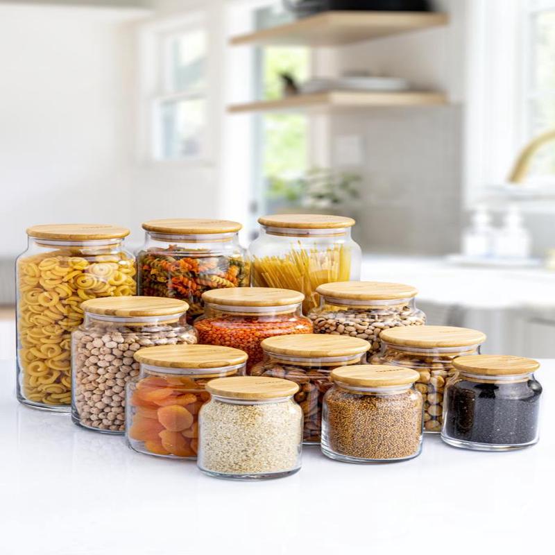 Zone - 12-Pack Glass Storage Container With Vacuum Bamboo Lid