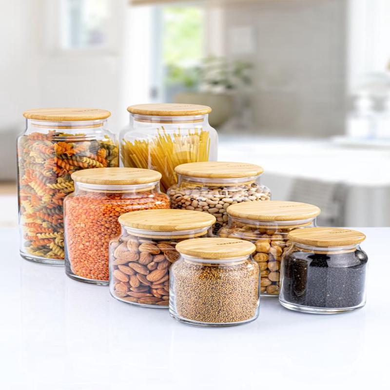 Zone - 8-Pack Glass Storage Container With Vacuum Bamboo Lid