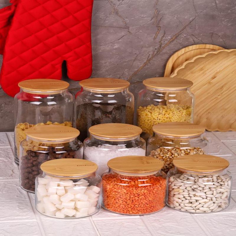 Zone - 9-Pack Glass Storage Container 600Ml-800Ml-1300Ml With Vacuum Bamboo Lid