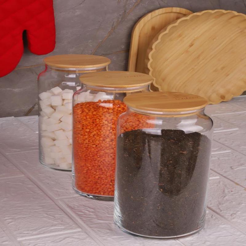 Zone - 3-Pack Glass Storage Container 1300Ml With Vacuum Bamboo Lid