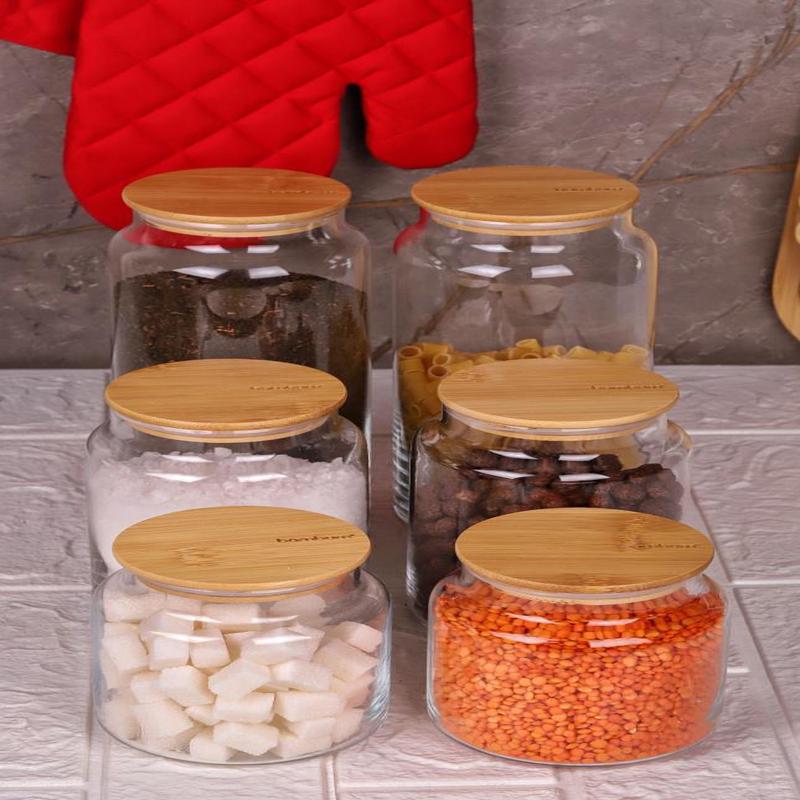 Zone - 6-Pack Glass Storage Container 600Ml-800Ml-1300Ml With Vacuum Bamboo Lid