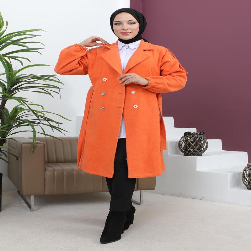 Button Detailed Cashmere Coat Orange Msw19247-2