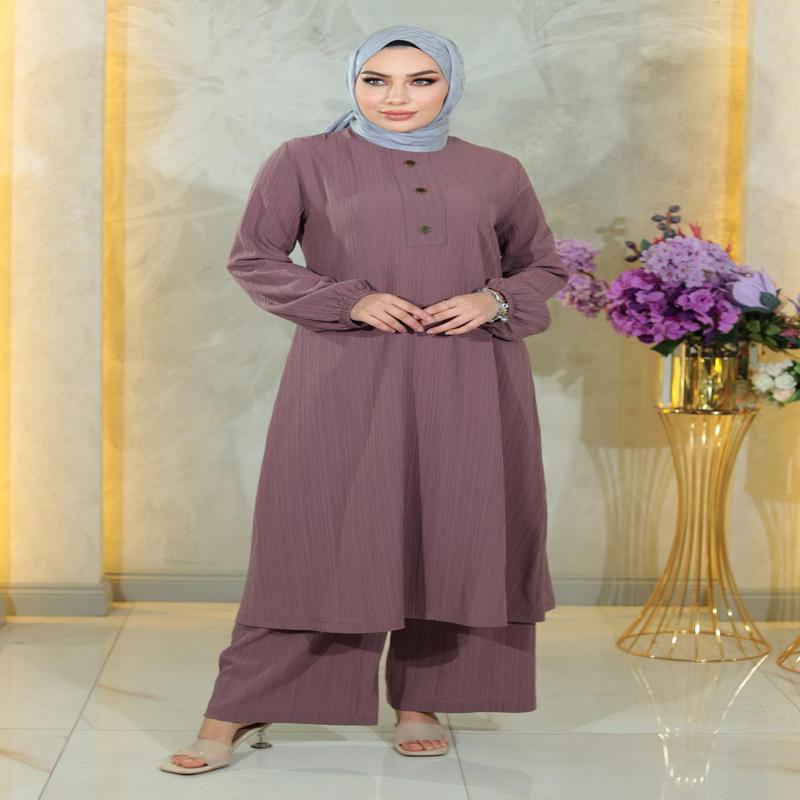 Buttoned Hijab Suit Lilac Msw10358-6