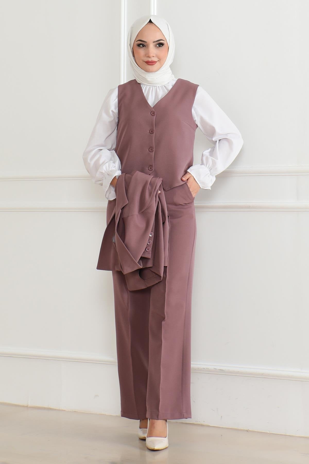 Vested Three-Piece Suit Dusty Rose 19222