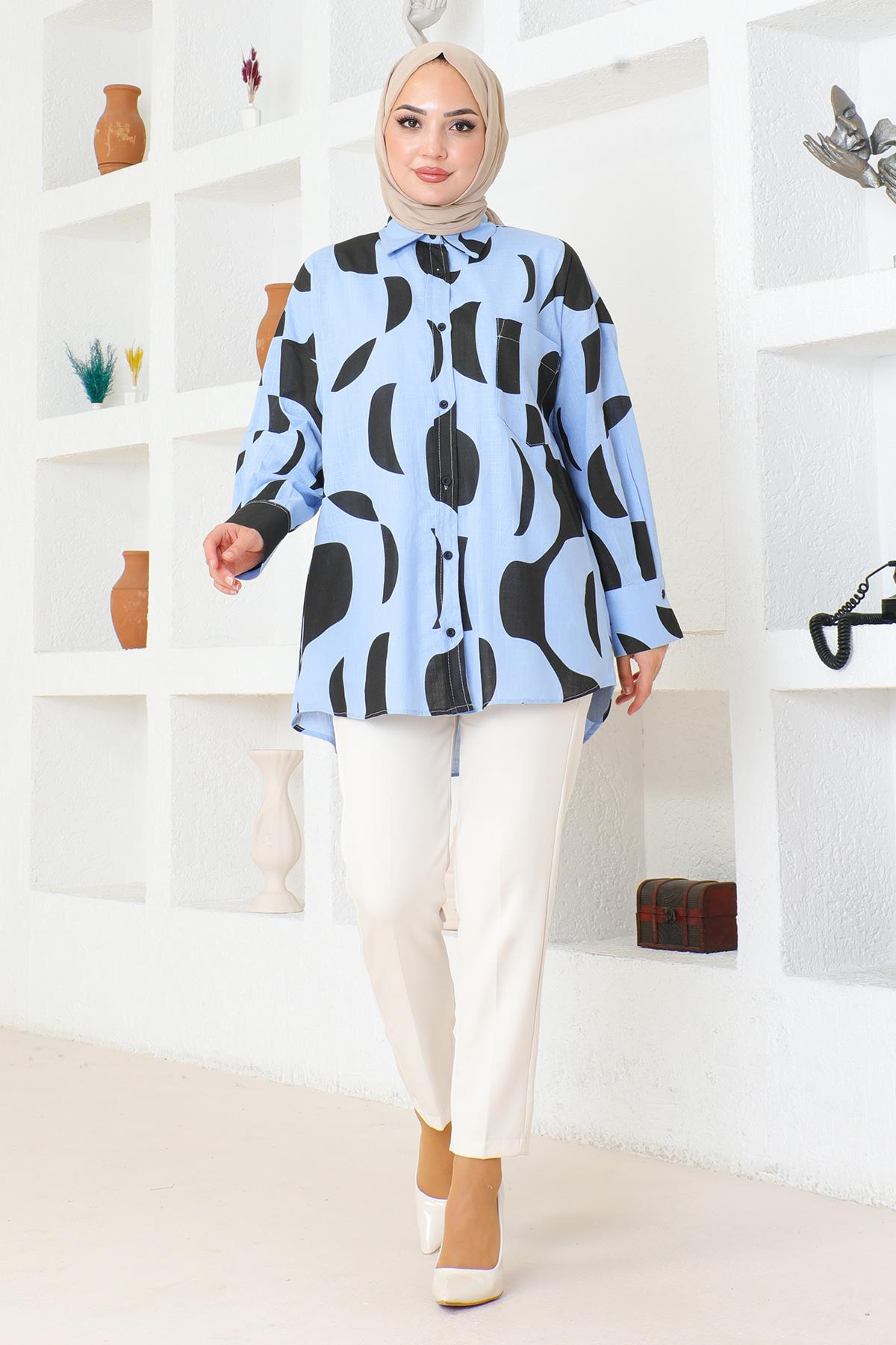 Pocket Detailed Patterned Tunic Blue 6106