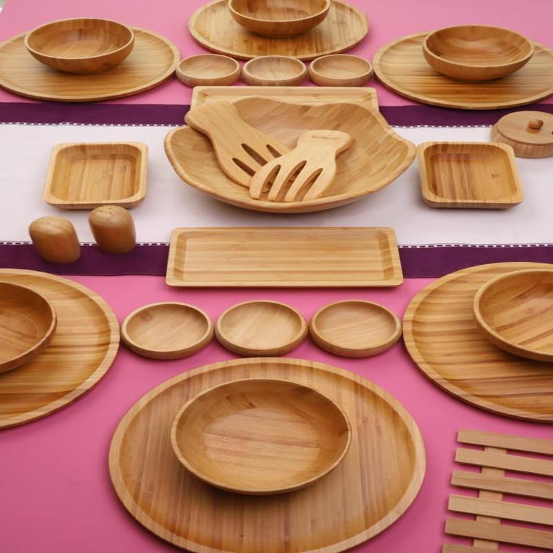 Atbyhome Bamboo Glow 6 Person 31 Piece Natural Bamboo Breakfast Set  Breakfast Set Presentation Set