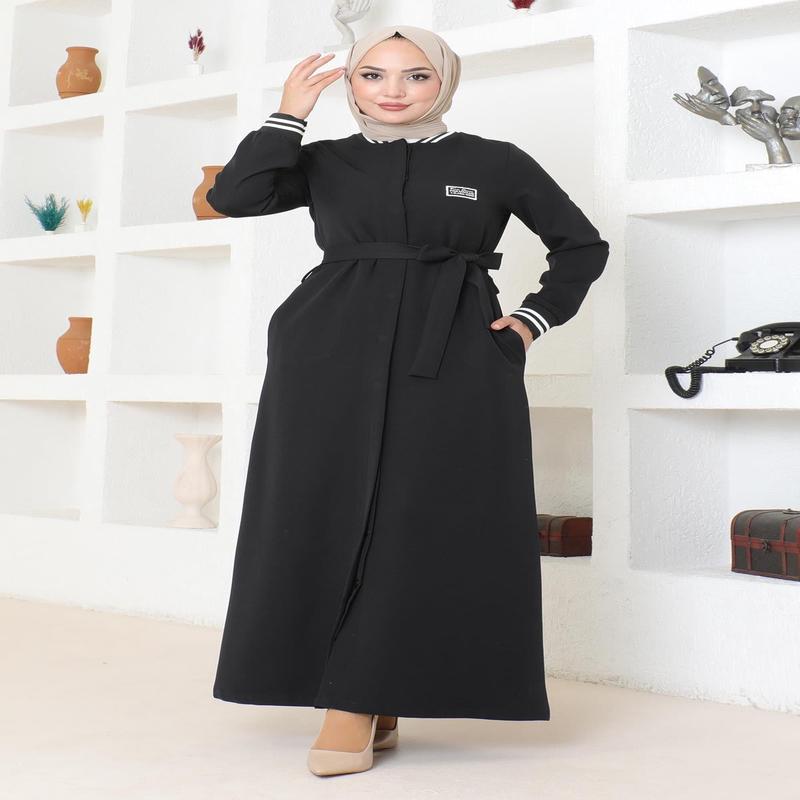 Hidden Buttoned Ribbed Abaya Black Msw19214-1